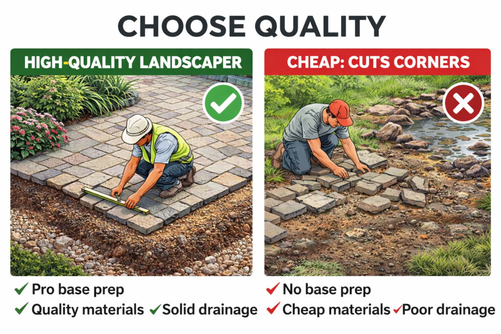 Compare all aspect of Rockalnd County Landscaping companies- design, materials, base preparation, instation quality, not just price.