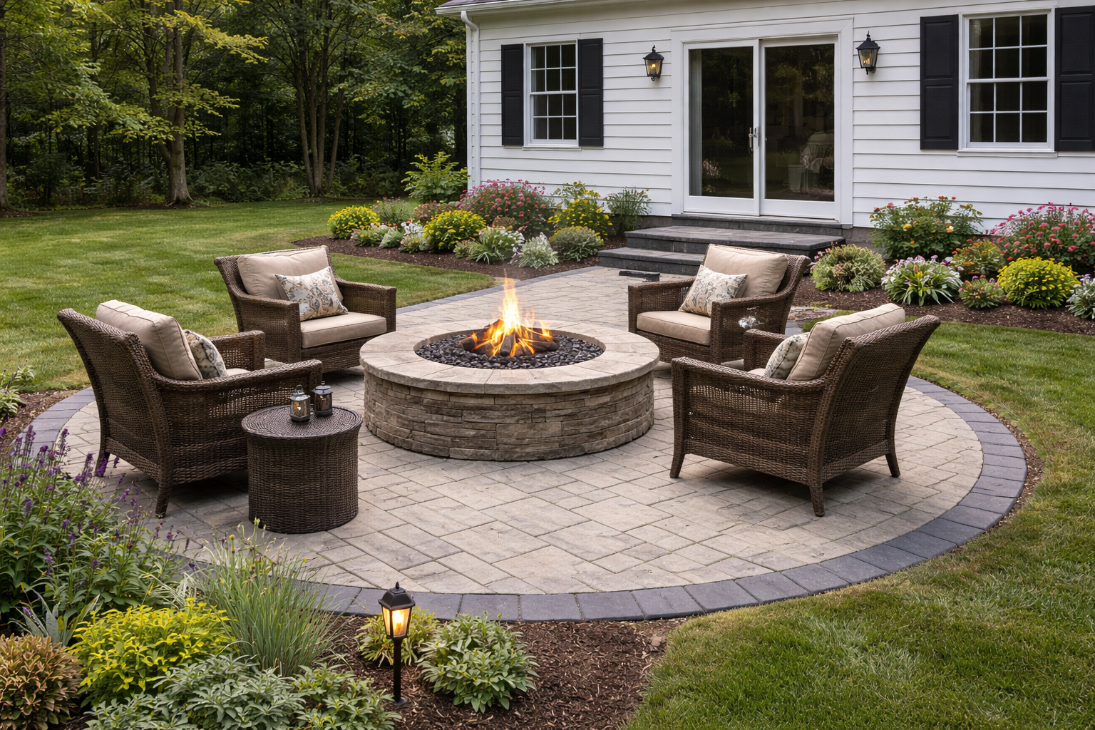 patio with a firepit in Rockland County