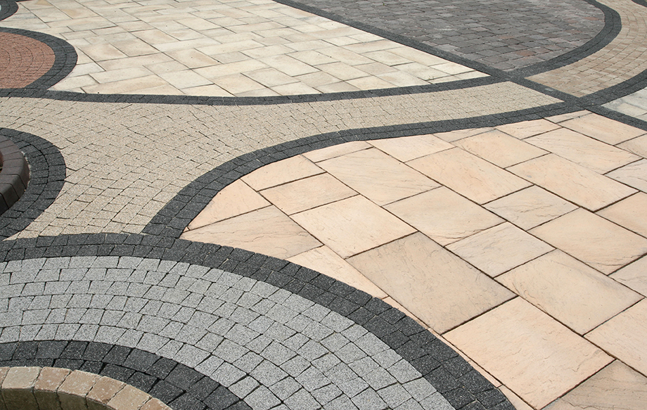 Various Tiled, colorful, decorative pavement samples for patios, walkways, stairs and retainingwalls in Rockland County