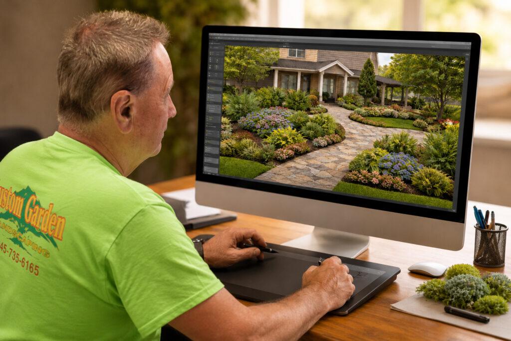 John Buonadonna of Custom Desing Landscaping creating a landscape desing for a Rockland county homeowner