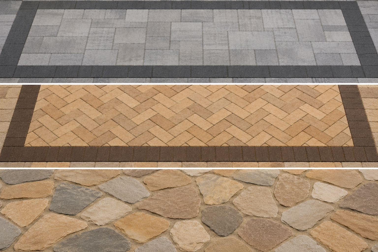 Types of matreials Custom Garden used to build patios in Rockland county- various colored pavers, natural stoen and more