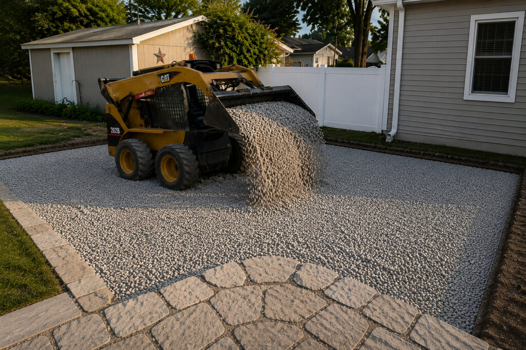 Custom Garden Landscapint preparing gravel foundation of Rockland County patio for proper darinage and longevity